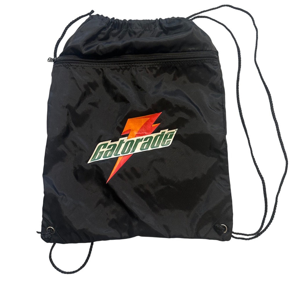 Vintage Gatorade Drawstring Bag Black Zip Cinch Sackpack Gym‎ Outdoor Sport